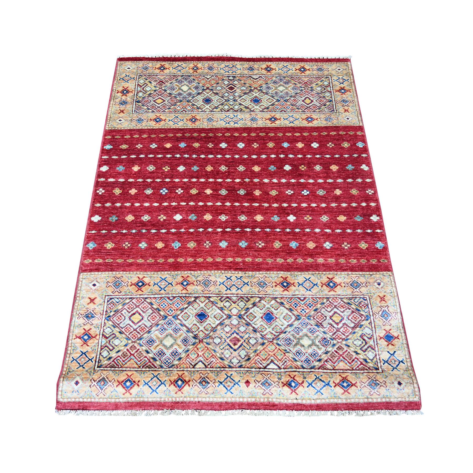 Savvy Red, Afghan Super Kazak with Khorjin Design, Hand Knotted, Pure Wool, Vegetable Dyes, Oriental Rug